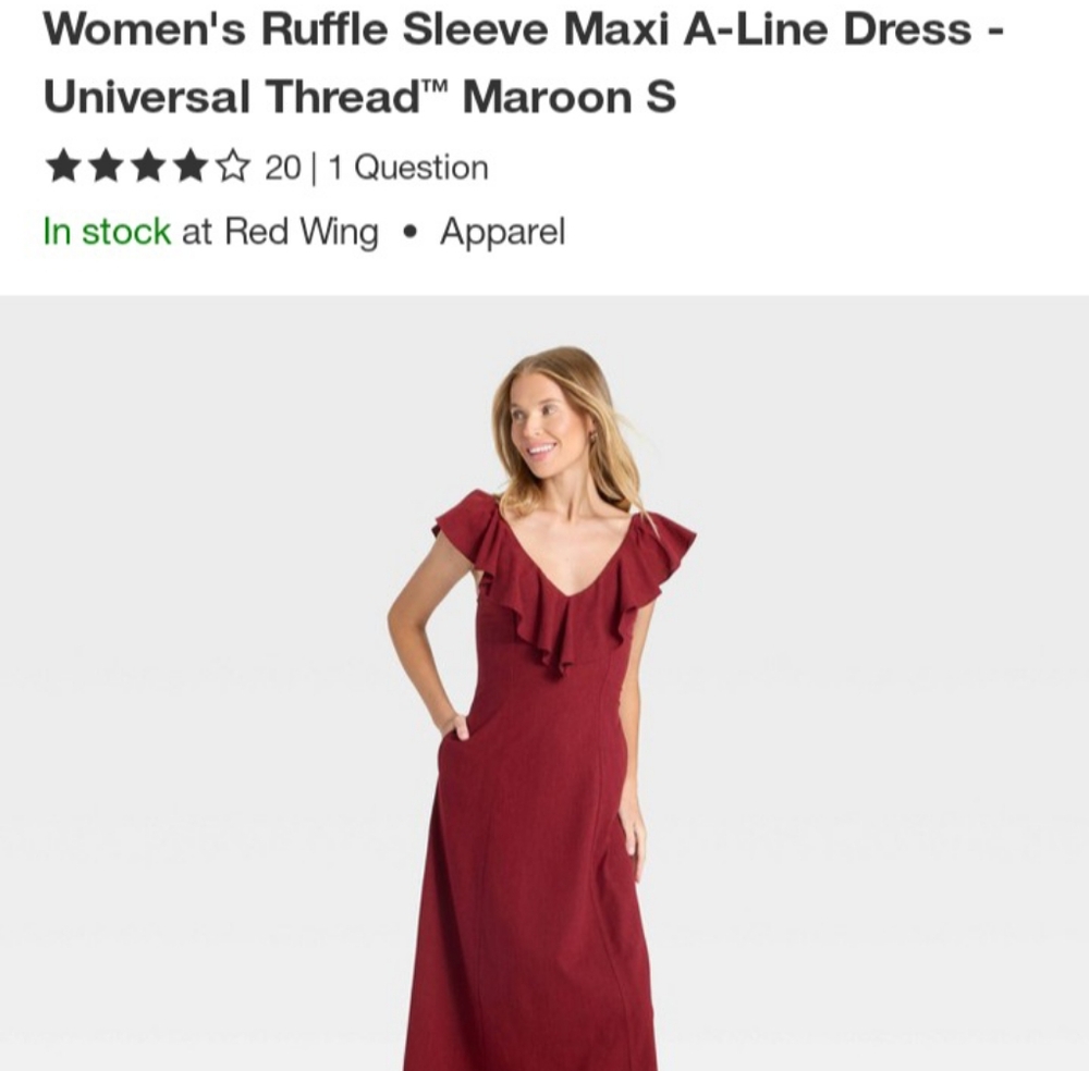 Universal Thread Maroon Ruffle Sleeve Maxi Dress